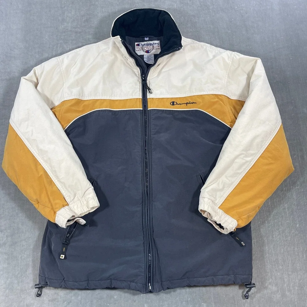 Vintage‎ Champion Mens Medium Padded Winter Coat Beige Yellow Jacket